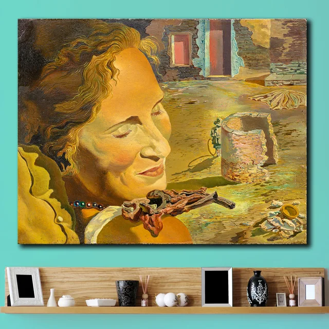 Portrait of Gala with Two Lamb Chops Balanced on Her Shoulder by Salvador Dalí 3
