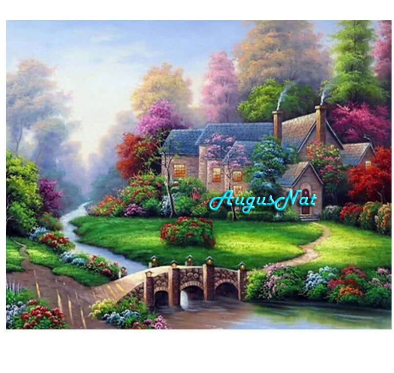 scenery diamond painting full drill house wall art bridge decals stream rhinestone pasted dotz sewing craft | Дом и сад