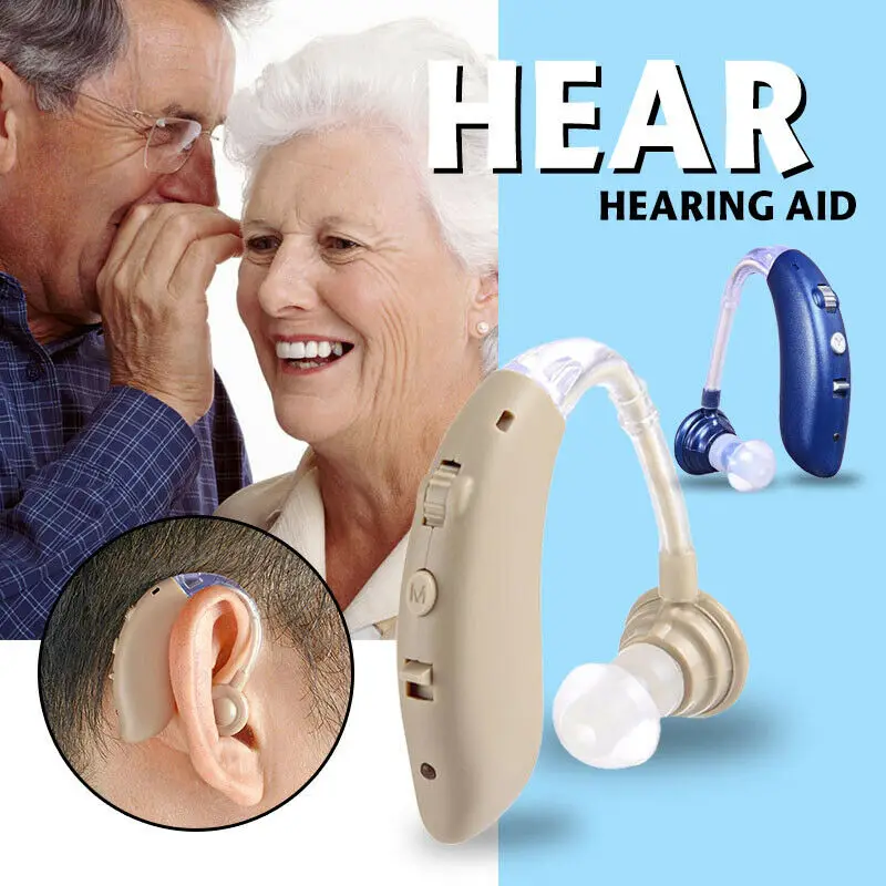 1pc Wireless Bluetooth Hearing Aid Headset Headphones BTE Sound Amplifier Digital Blue Silver Color Rechargeable Kit