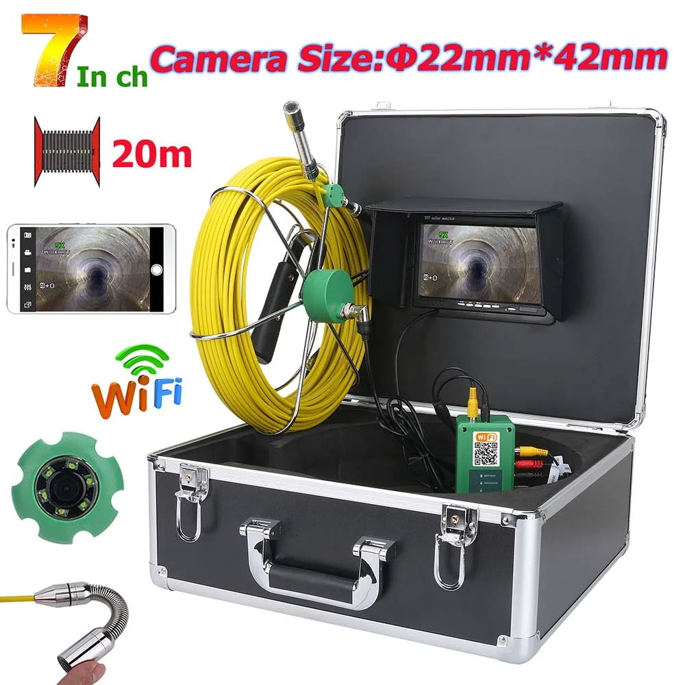 

GAMWATER 20M/30M/40M/50M Pipe Sewer Inspection 7inch WiFi Wireless 22mm Industrial Video Camera System