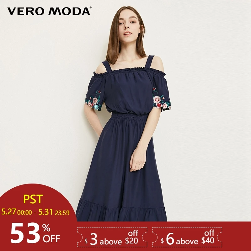 

Vero Moda summer embroidery printed drawstring slim down summer dress |31827B539