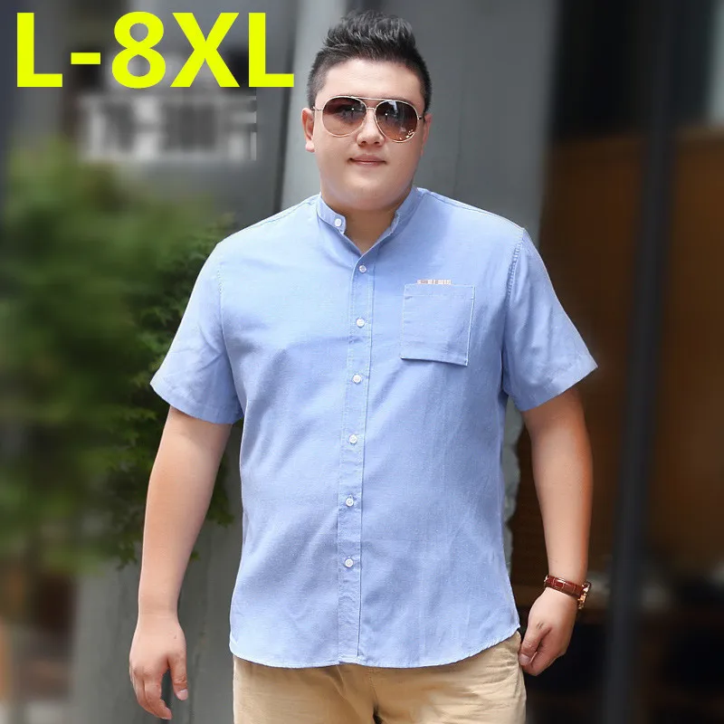 Лето Плюс Размеры 8XL 7XL 6XL 5XL мужские Рубашки домашние муж. хлопок Серый цвет брендовая одежда мужская одежда Slim Fit короткий рукав одежда