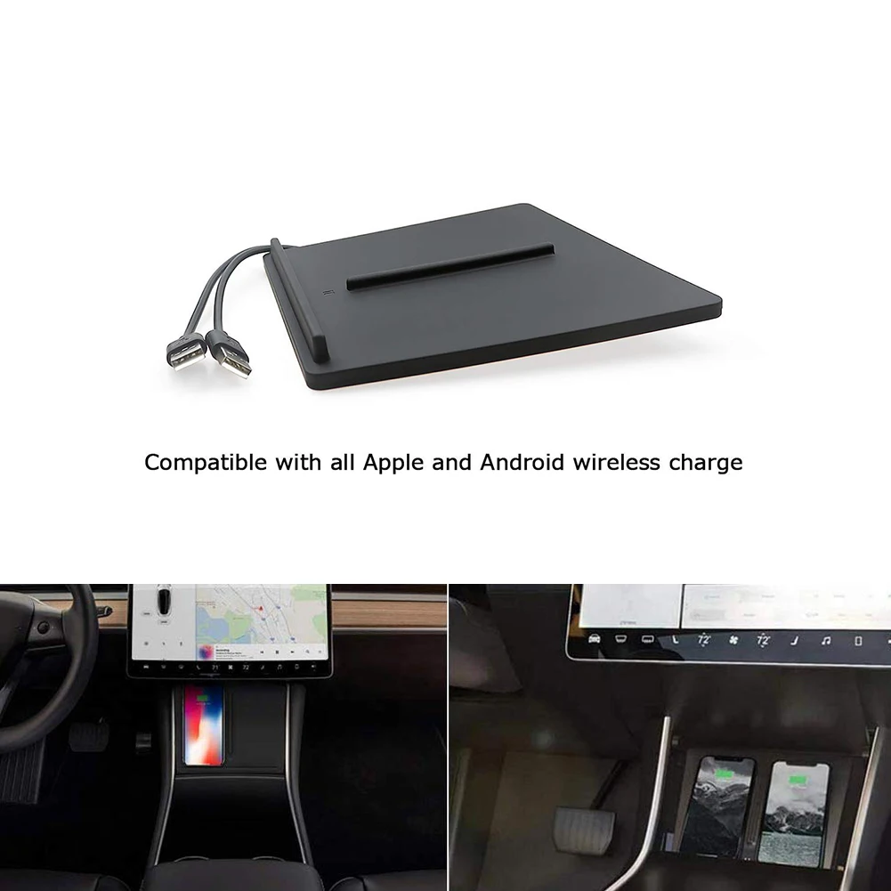 Wireless Car Charger Central Console For IOS Android Dual USB Easy Operate Quick Panel Plastic Mobile Phone Qi For Tesla Model 3