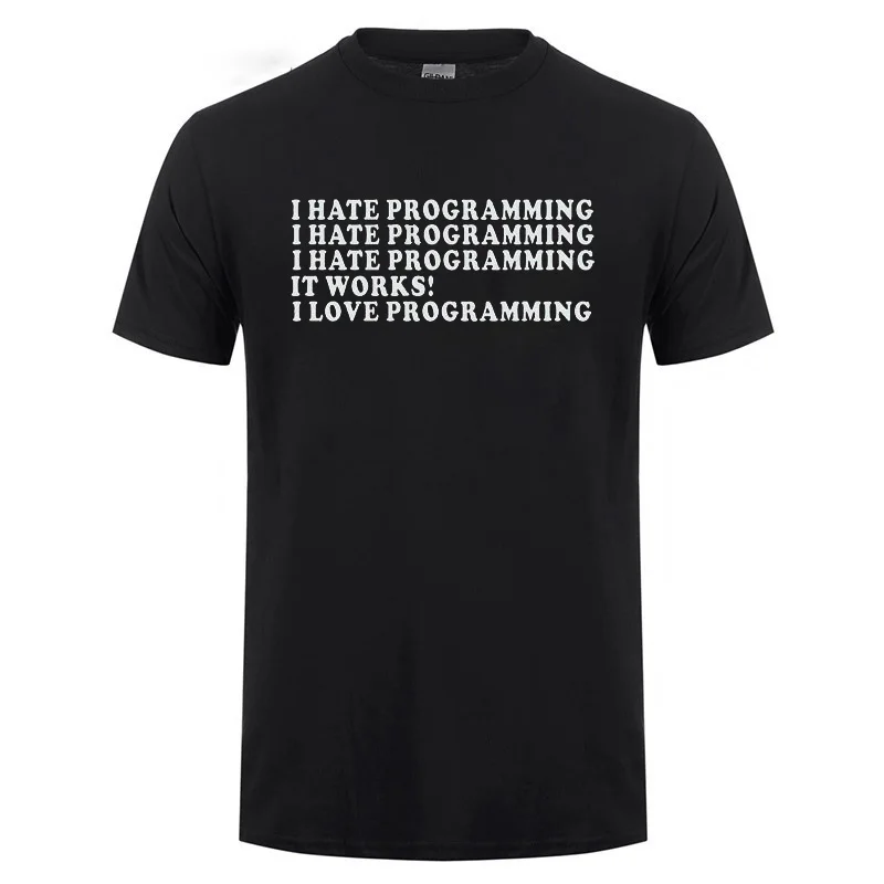 Футболка с кодовым программатором I Hate Хлопковая мужская футболка коротким