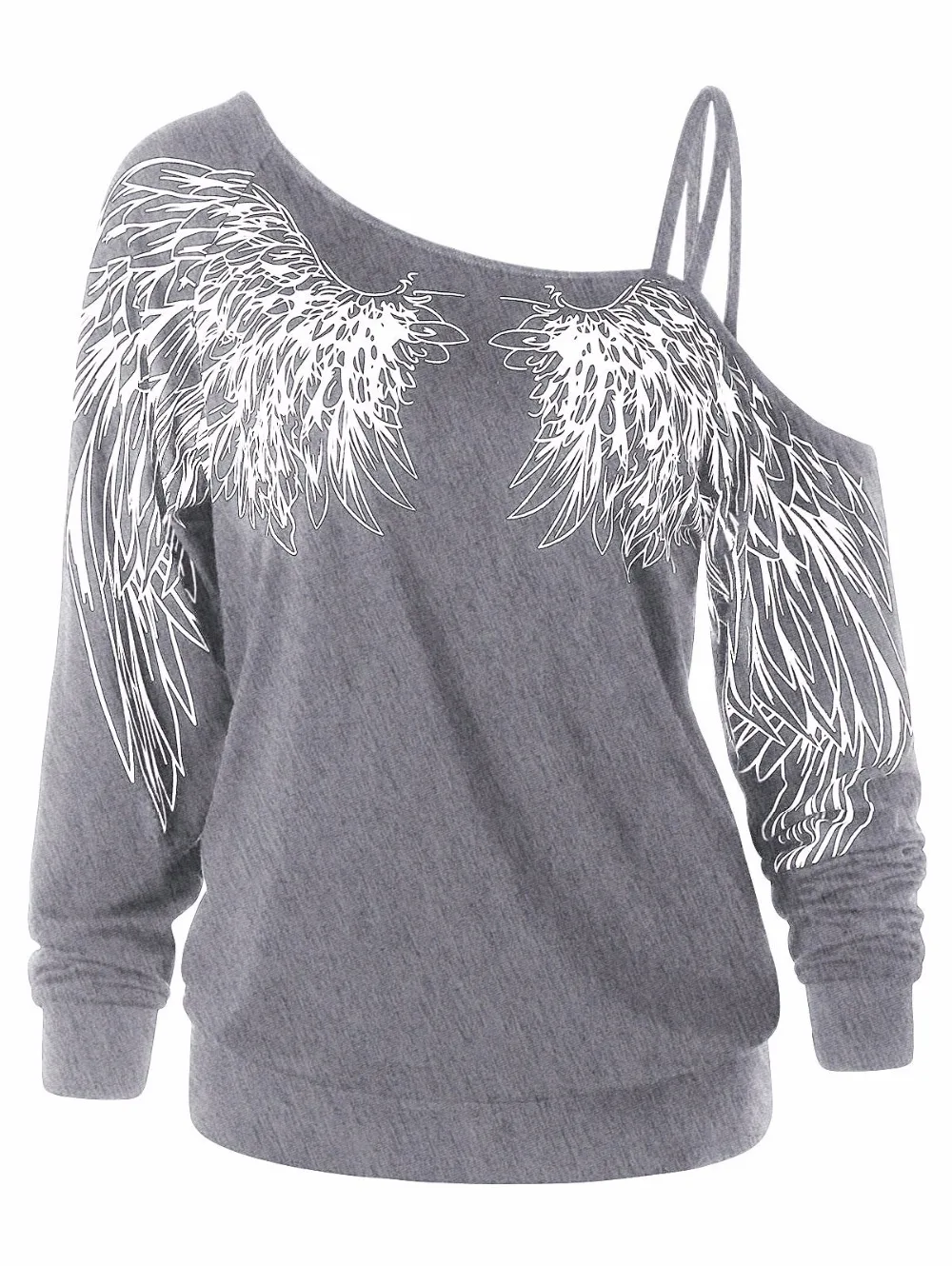 VESTLINDA One Shoulder Wing Print Long Sleeve Top Women Casual T Shirt Ladies Female Black T-Shirt 2018 Fashion Women Clothing 11