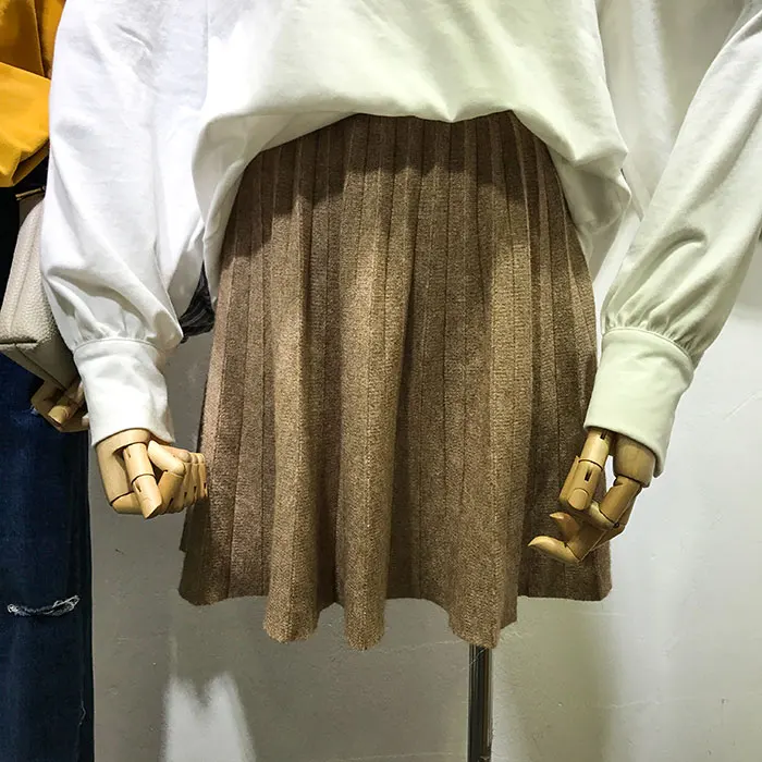 High Waist Knitting Skirt 2017 New Autumn All-match Half Mini Skirt Woman Slim Solid Colour Fashion Cotton Pleated Skirt GL1013 (14)