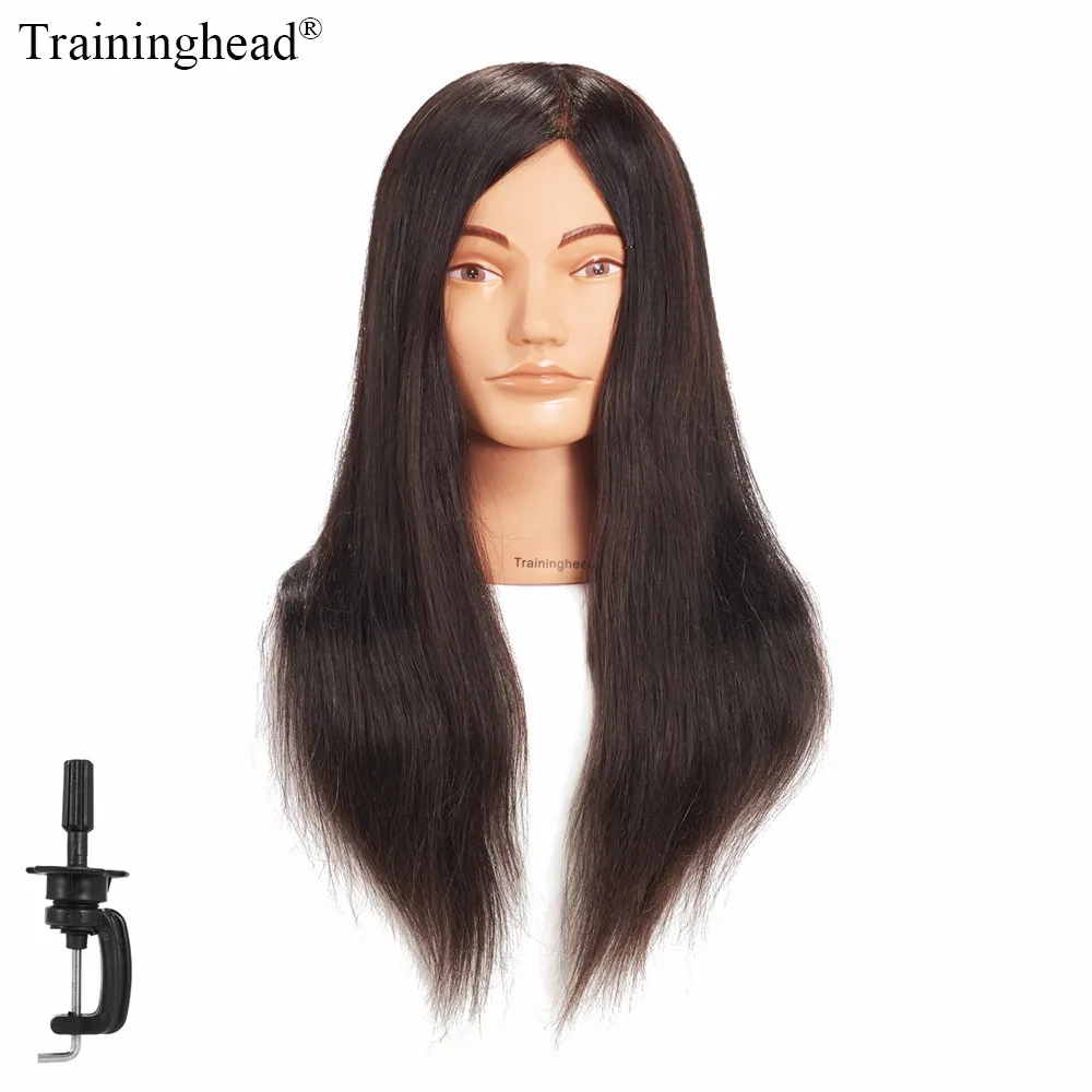 

Traininghead 24"-26"Mannequin Head 100% Human Hair Hairdresser Training Head Manikin Cosmetology Doll Head(Clamp Stand Included)