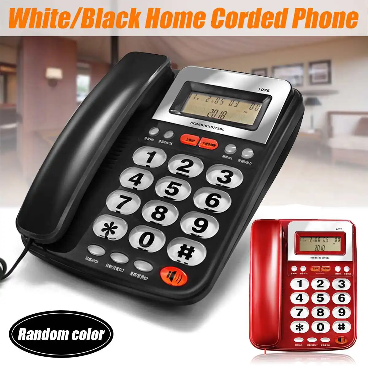 

Black/Red Desktop Corded Telephone Phone LCD Display Caller ID Volume Clock for House Home Call Office Company Hotel