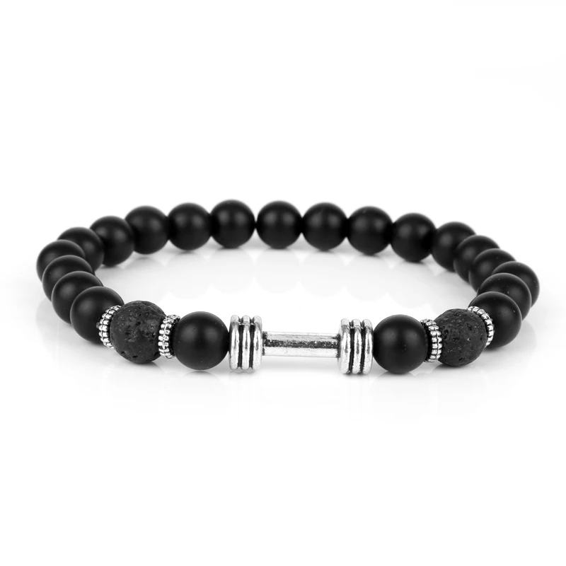 

2017 New Brand Trendy Fitness Equipment Barbell Matte Stone Charm Bracelets Men Natural Stone Beads For Women Men Jewelry pulser