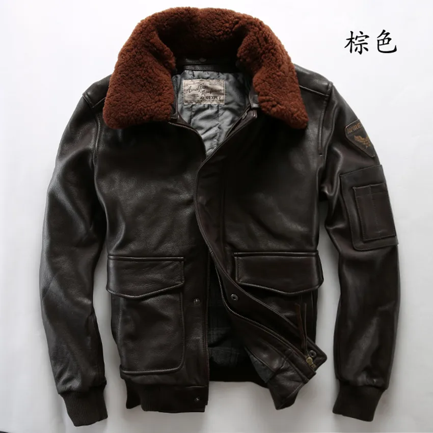 Avirex fly jacke männer echte lederjacke mit pelzkragen echtem rindsleder bomberjacke männer winter ledermantel