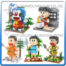 Full Set 5pcs/lot Mini Qute Kawaii loz Anime Doraemon cartoon block plastic action figure building block educational toy
