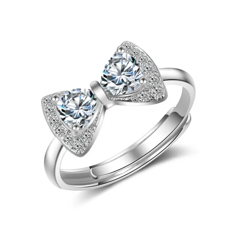 

MEEKCAT Luxury Classic Wedding Ring 925 Sterling Silver AAA CZ Zircon Bowknot Rings For Women anillos Resizable