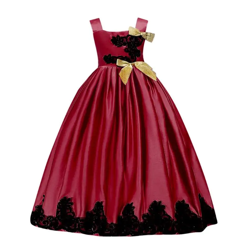 Lace Floral Girl Princess Dress Bowknot Sleeveless Wedding Party Holiday Girls Evening Costume Tight Waist Long Elegant Dresses Lace Floral Girl Princess Dress Bowknot Sleeveless Wedding Party Holiday Girls Evening Costume Tight Waist Long Elegant Dresses