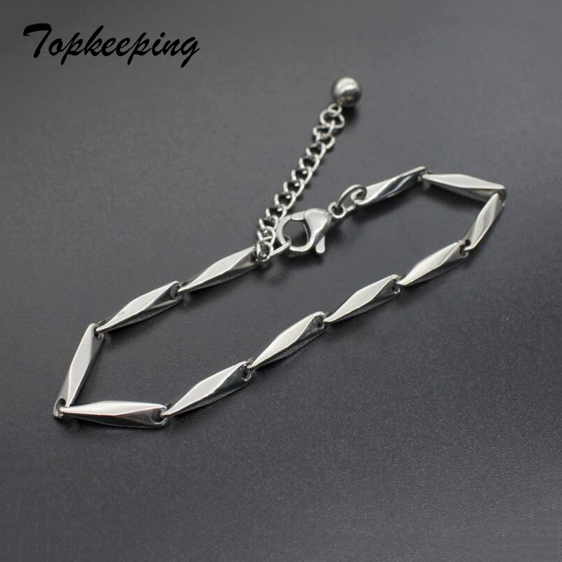 

Mens Jewelry Stainless Steel Bracelet 18cm+5cm Size 2mm 3mm Melon seeds Chain Boys Fashion Charm Bangles & Bracelets for Males