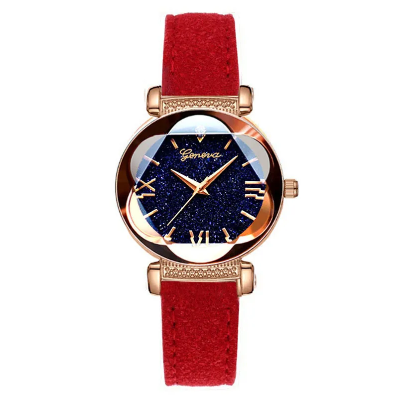 Модные женские часы, римская звезда, циферблат, шесть выпуклых гладких часов, минималистичные Роскошные наручные часы с кожаным ремешком для женщин, reloj mujer# D