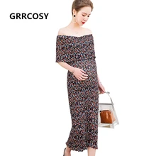 

GRRCOSY Chiffon Flower Maternity Pregnancy Dress Summer Pregnancy Clothing Shoulderless Maternity Dresses for Pregnant Women