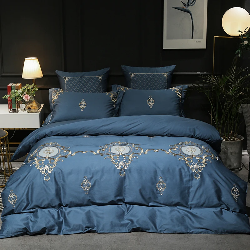 

100% Egyptian Cotton Luxury Europe Retro Style Duvet Cover Bedding Bed sheet Embroidery 4Pcs Queen King size 600TC Lightwigh
