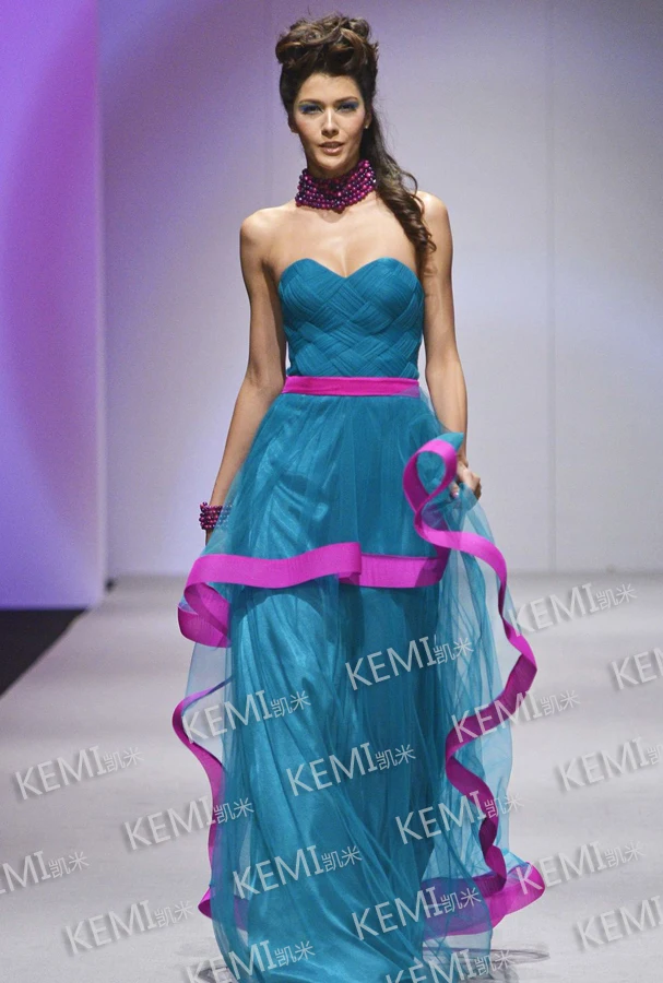 

free shipping party gown robe de soiree 2016 new fashion colorful evening gown blue vestidos de novia tulle long prom Dresses