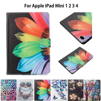 

Fashion Painted Case For Apple iPad Mini 1 2 3 4 Smart Case Cover Funda Shell PU Leather Flip Cat butterfly Pattern Stand Shell