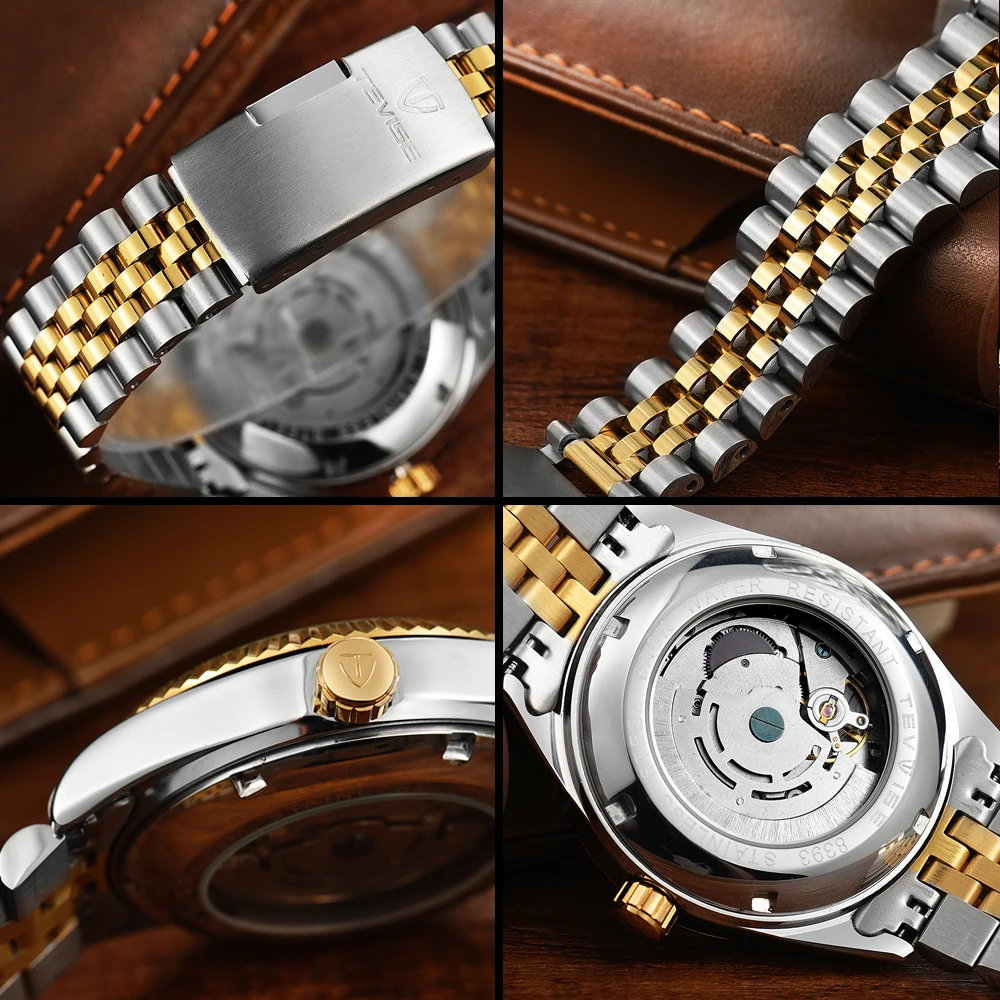 TEVISE الرجال العلامة التجارية ووتش الأزياء الفاخرة ساعة اليد للماء شبه التلقائي الميكانيكية ووتش مضيئة الرياضة عارضة الساعات