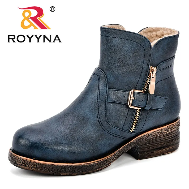 Blue ROYYNA/женские ботильоны; коллекция года; сезон осень-зима; женская повседневная обувь; женская обувь на плоской подошве; модная однотонная обувь на платформе с круглым носком и пряжкой на ремешке - Цвет: Blue