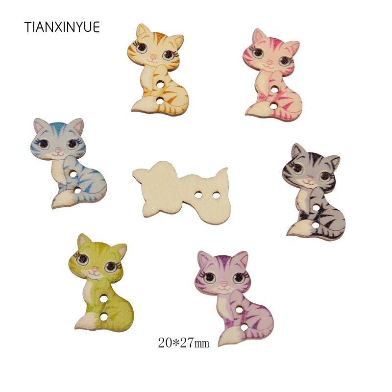 

TIANXINYUE 20*27mm Cat Wood Button Sewing Scrapbooking Two Holes Animal Wood Buttons painting,DIY Clothing Accessories