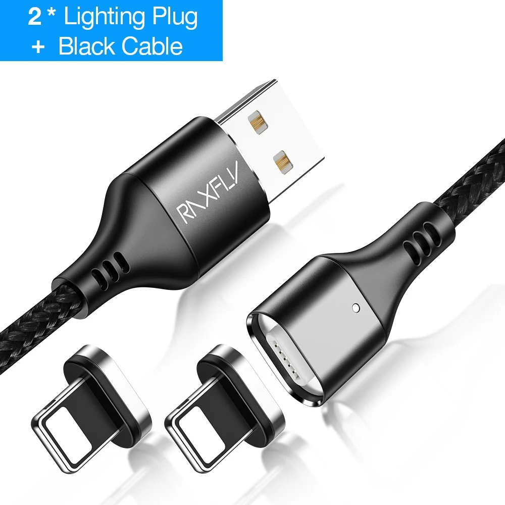 2 Plug Black For IOS Магнитный кабель RAXFLY 3A, зарядное устройство для samsung S8 S9, Магнитный зарядный провод для huawei mate 20 Pro, магнитный Micro usb type-C кабель - Цвет: 2 Plug Black For IOS