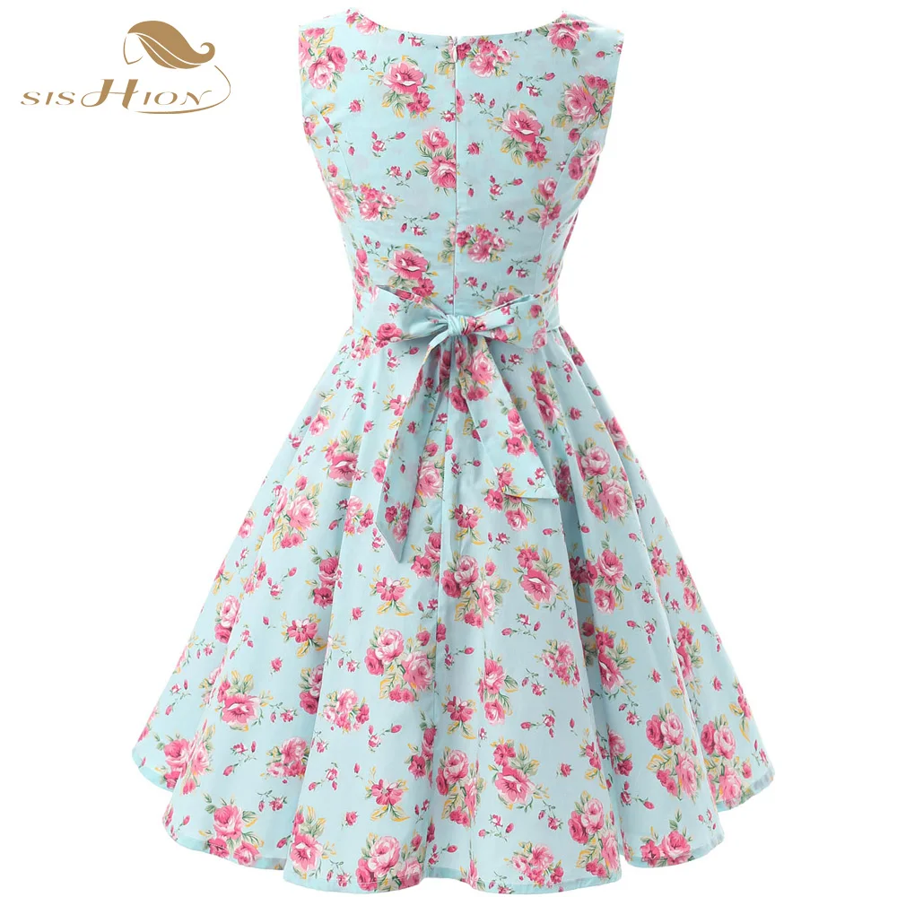 Женское Хлопковое платье с цветочным принтом без рукавов|retro 50s|rockabilly dresscotton dress |