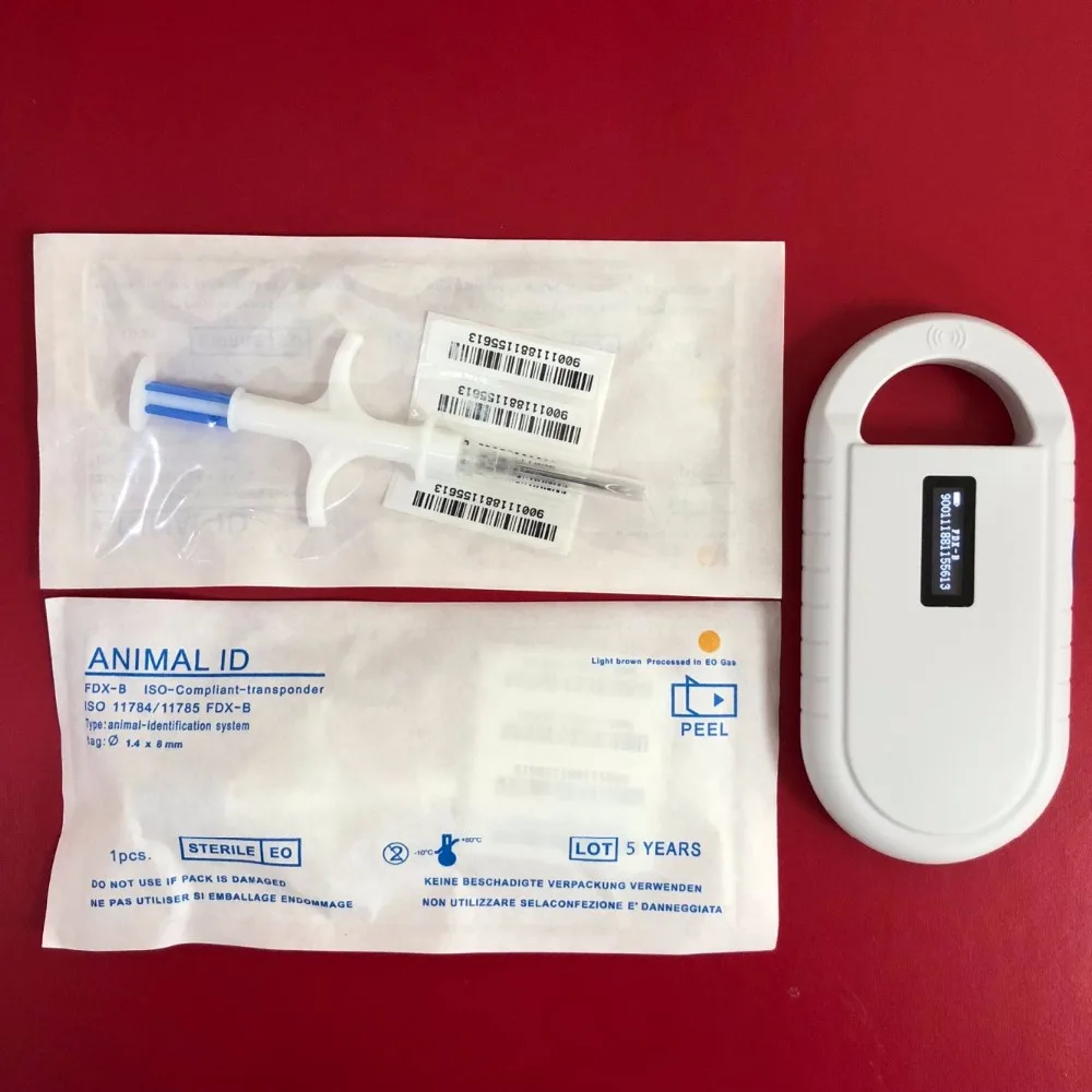 

ISO11784/11785 FDX-B pet microchip scanner USB Low frequency animal handheld reader + 20pcs fdx-b 1.4*8mm pet microchip syringe