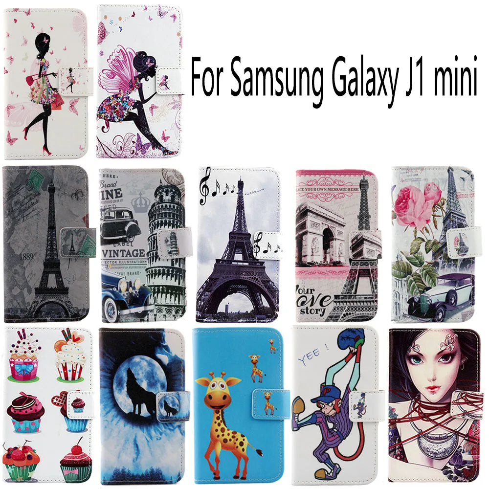 1Pcs Luxury New Arrive Book-Design Protective Cover Skin Flip PU Leather Case For Samsung Galaxy J1 mini Phone | Мобильные телефоны