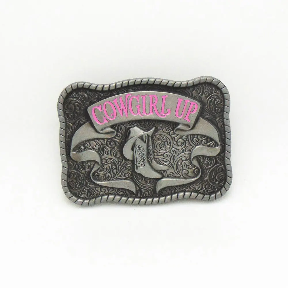 Rectange Cowgirl Up Boots Western Belt Buckle