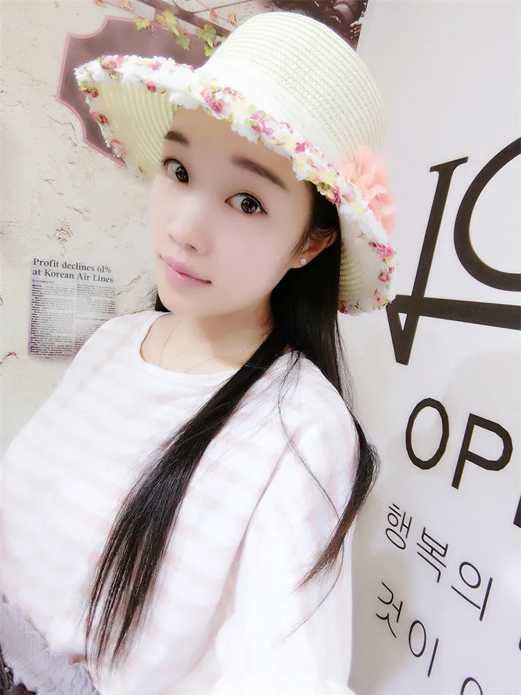 2018 Summer New Arrived Sweet Lady Lace Floral Straw Hat Outdoor Sunscreen Casual Beach Sun Hat ACA79 (1)