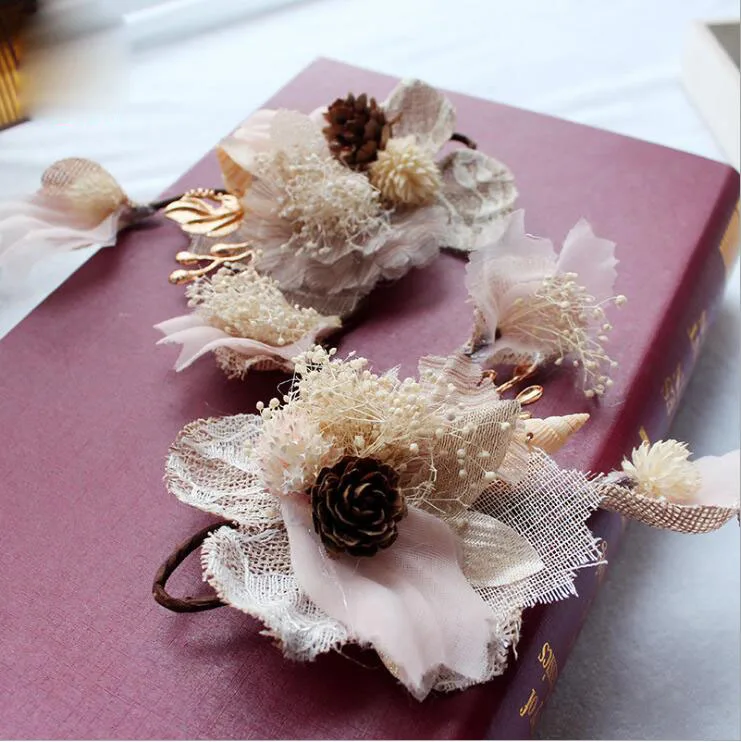 Linen Flower Hairpin Bridal Wedding Accessories Fairy Mori Girls Style Hair Decoration China ZH017