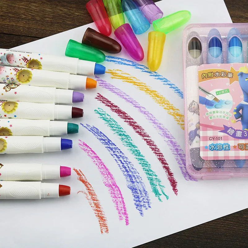 Colorful Peanut Crayons Washable Drawing Set Kids Wax Pencils Oil Pastels  Children's Paintbrush Gift Box Graffiti Doodle Toys