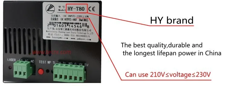 80 Вт CO2 лазерный источник питания 220 В для лазерной гравировки HY-T80
