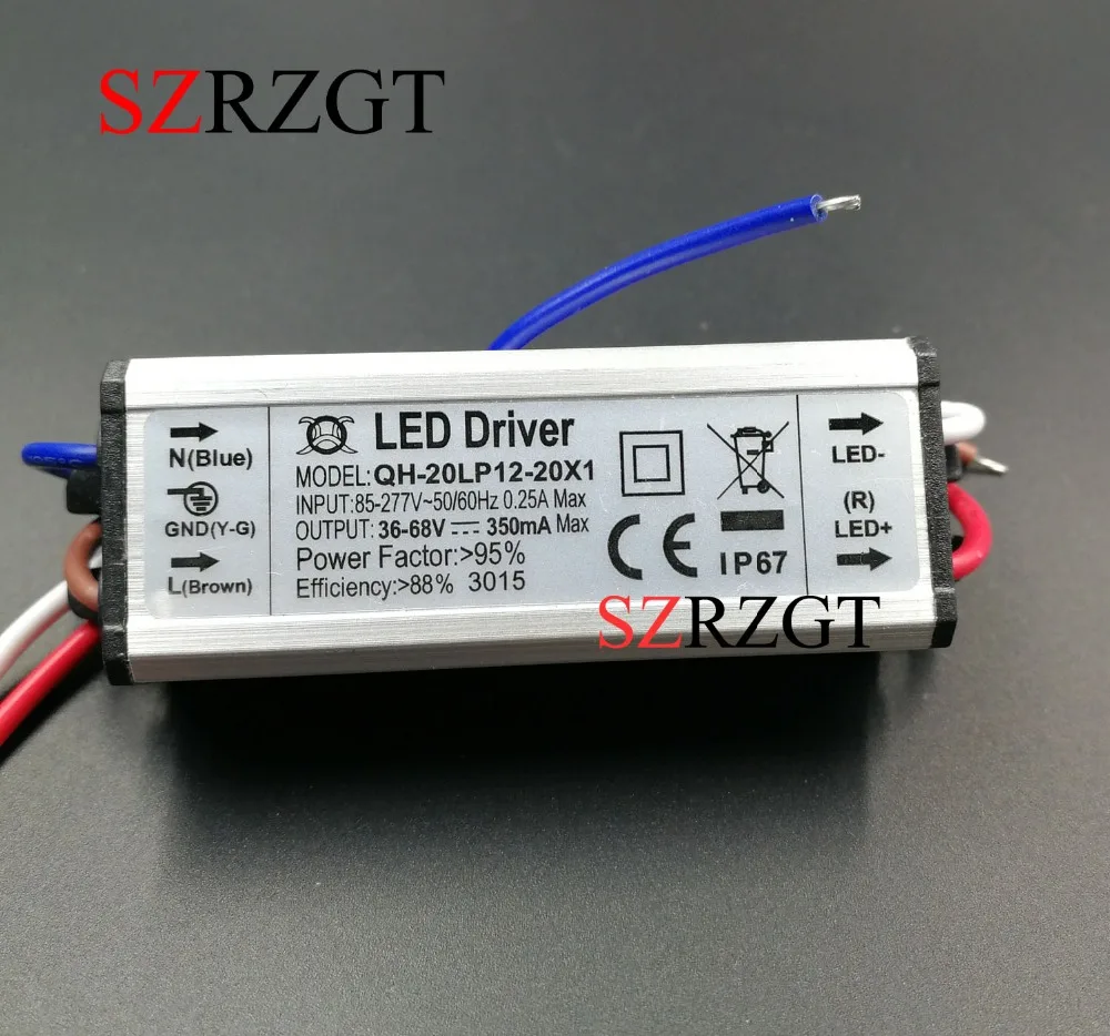 

2pcs/lot 20W DC30-68V Watperproof LED Driver 12-20x1W 350mA IP67 Constant Current Aluminum LED Power Supply