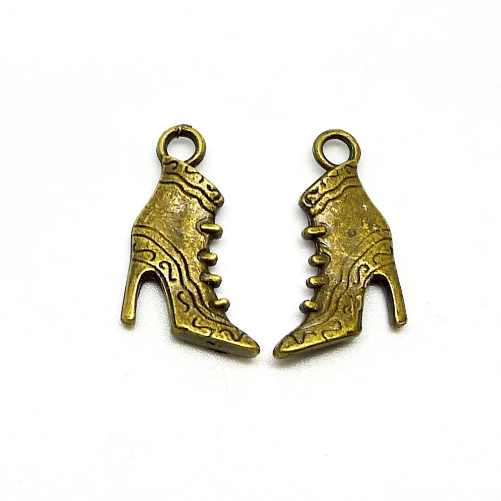 RONGQING 50pcs/lot Vintage Bronze High heeled Shoes Charms 14x22mm