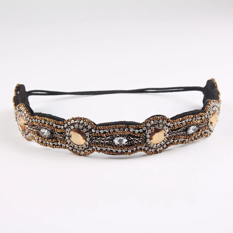 MWsonya New Handmade Beads Headband Elastic Rhinestone Headbands for