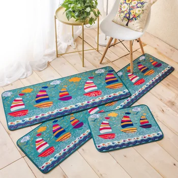 

Japanese Style Cute Cartoon Boat Pattern Rectangular Carpet Washable Non-Slip Rug Girls Bedroom Bedside Rug Kitchen Living Room