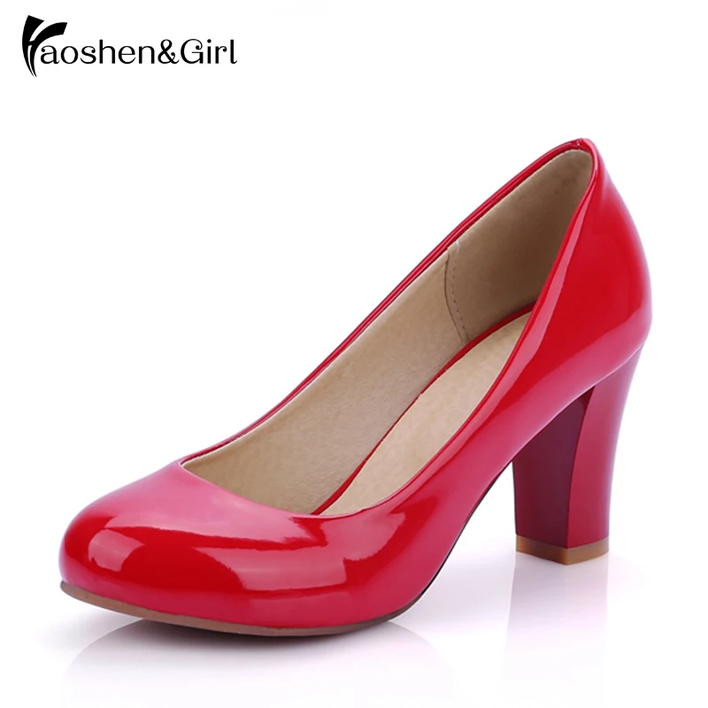 Meilleur Taille 31 47 Femmes À Talons Hauts Pompes Rouge Épais Talon Pompes Bout Rond Pompe Sexy Chaussures De Mariage talons Printemps chaussures en cuir Femme