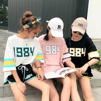 

Girl Student Sweet Summer Color Block Fresh T-Shirt Top + Pockets Shorts Fashion Two-piece Set 2019 Women's Sets 8