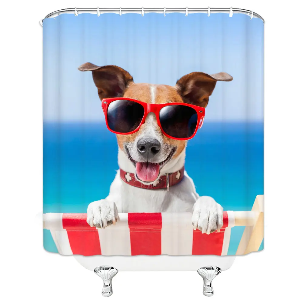 

Fashion Novel Design 3D Cute Puppy Sunny Beach Pattern Shower Curtain Waterproof Mildew Polyester Cloth home Bathroom Accessorie