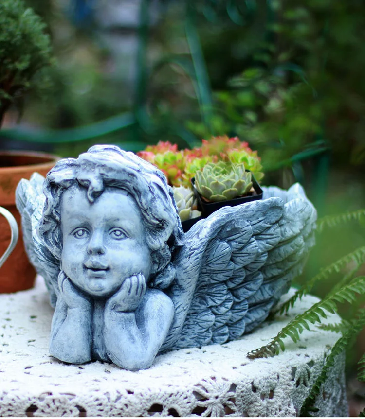 Пасторальный цемент Ангел большие крылья цветочный горшок украшения открытый сад предметы интерьера двора парк статуя фигурки украшение