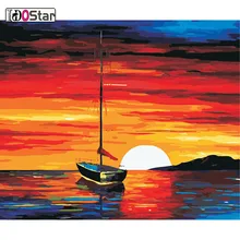 Парусник и закат, Бескаркасный конструктор «сделай сам» картины маслом по номерам на холсте стены картины на стену для украшения дома