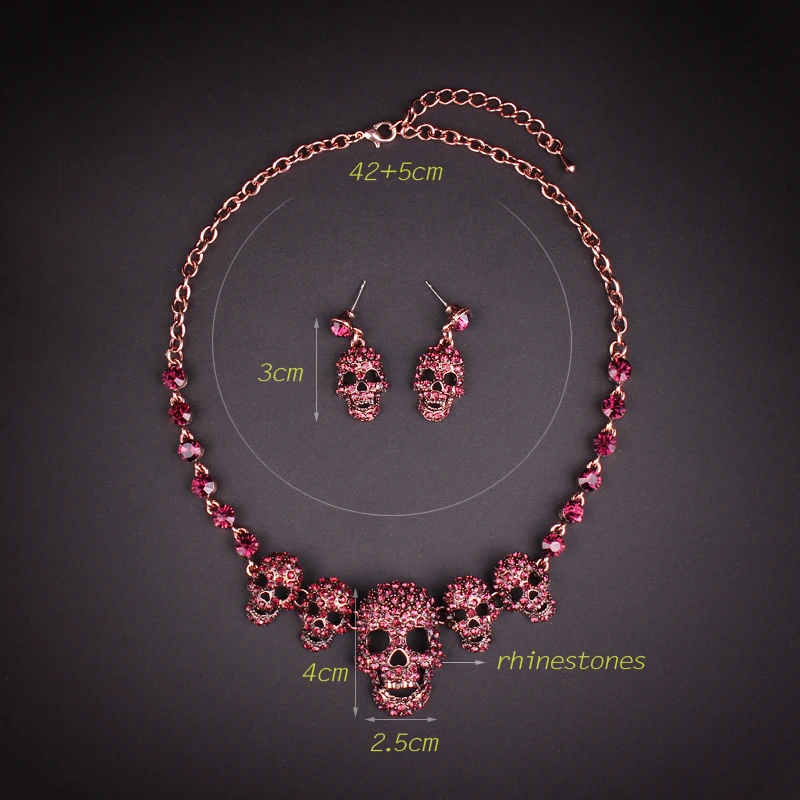 Kopen Skelet Choker Ketting Oorbellen Armbanden Sets Vintage Schedel Sieraden Sets Retro Halloween Party Kostuum Sieraden voor Vrouwen