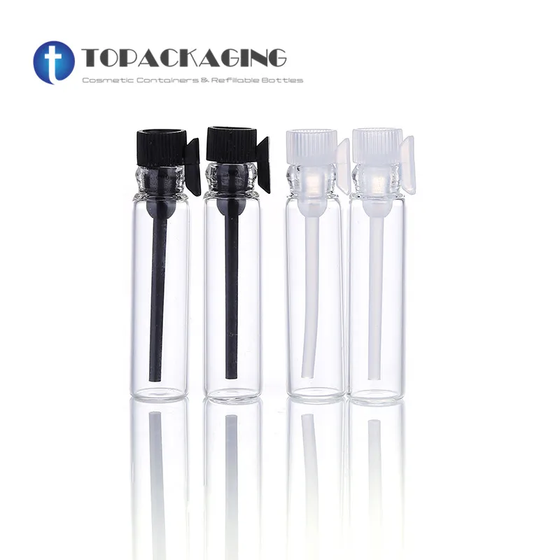 500PCS*1ML Glass Perfume Tube Empty Cosmetic Container Samll Refillable Parfum Makeup Packing PP Stopper Sample Test Tube Vials 100 500pcs micro stopper tube loose beads non slip location медные распорки бусины diy ювелирные изделия находки