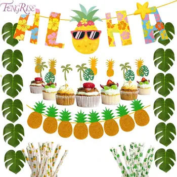 

Hawaiian Party Decoration Aloha Party Luau Palm Leaves for Flamingo Party Decorations Hawaii Summer Decoration Pineapple Banner