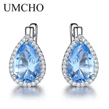 UMCHO Nano, небесно-голубые серьги-клипсы с драгоценными камнями, 925 пробы, серебряные серьги для женщин, модное ювелирное изделие, подарок на год, фестиваль