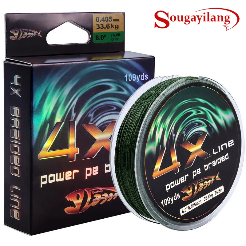 Sougayilang 4X Power PE Braided Fishing Lines 109Yds/100m 7lb-75lb Abrasion Resistant Strong Braided Lines
