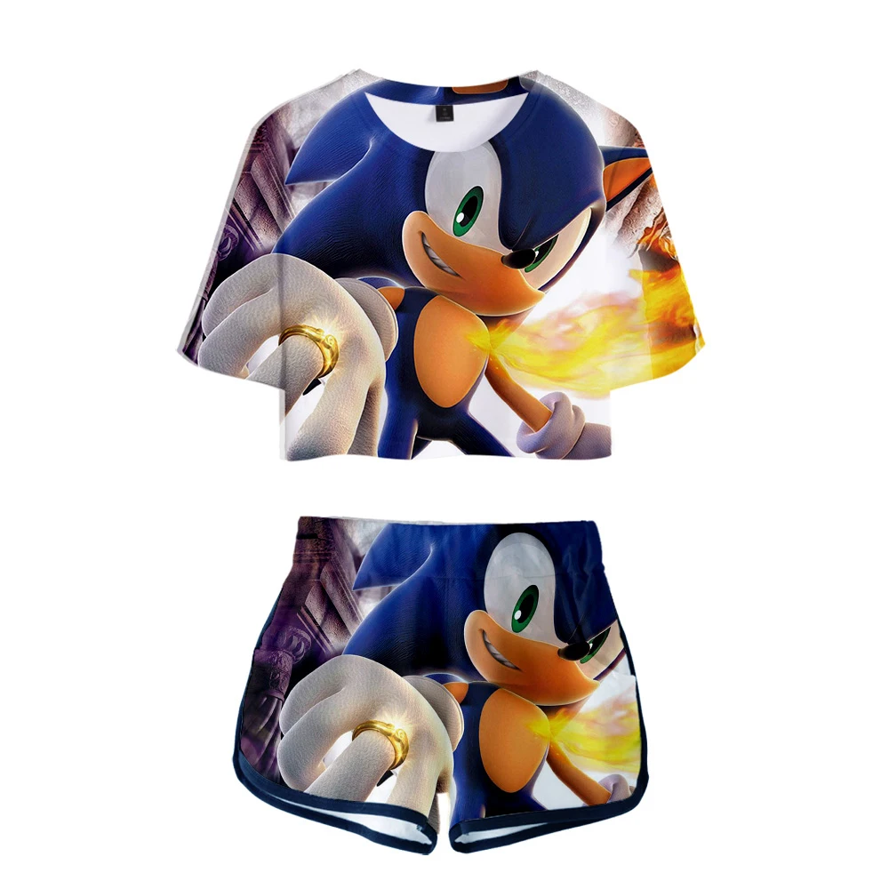 

2019 New Sonic The Hedgehog Anime 3D Print Women's Sexy Sets Summer Cool Short Sleeve T-shirt and Short Pants Harajuku Cool Sets